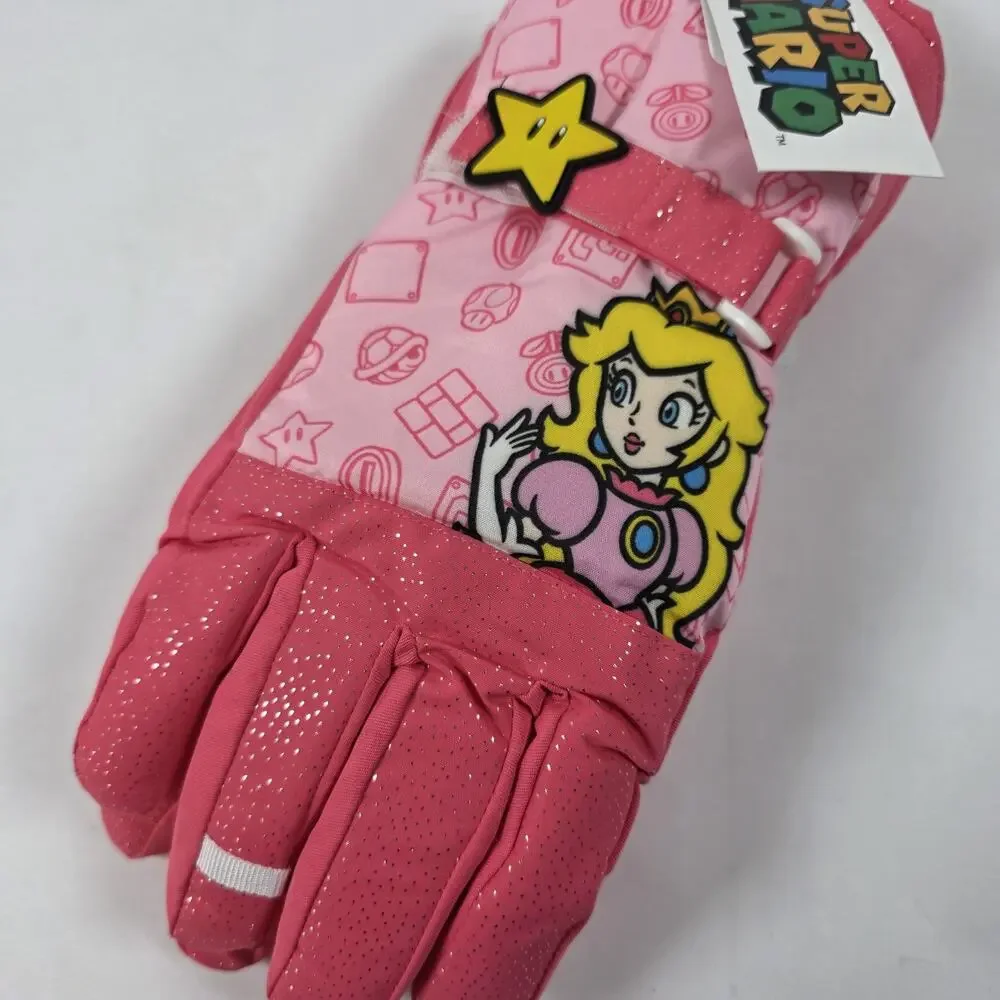 Princess Peach Super Mario Girls Winter Gloves Thinsulate SKI Gloves Size L/XL